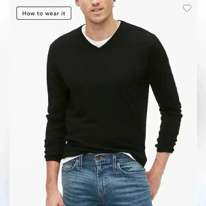 J.Crew Factory Machine washable merino wool blend V-neck sweater Black L NWT